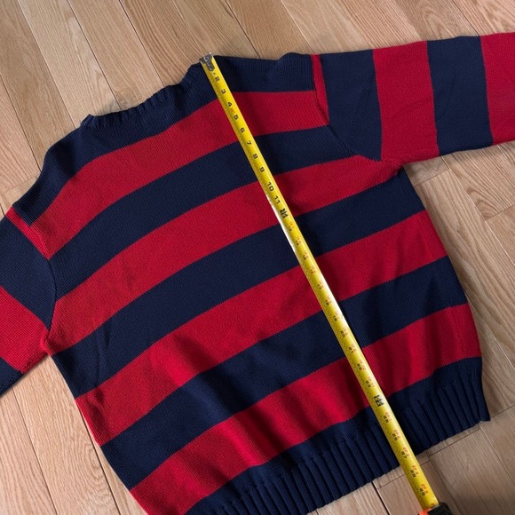 Vintage Polo Ralph Lauren Red Navy Striped Knit Cotton Sweater Mens XL - Picture 5 of 8